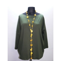 Bawełniana lekka BLUZA z haftem na dekolcie - zgniła zieleń